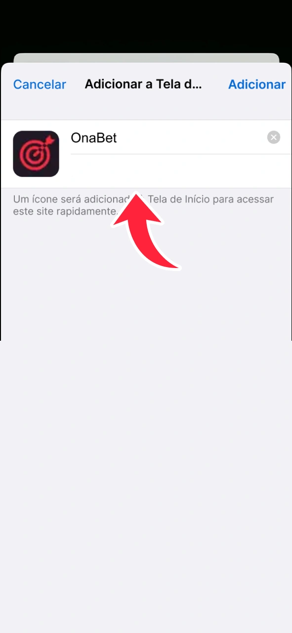 Renomeie ou clique em confirmar para adicionar o site OnaBet à sua página inicial do iOS.